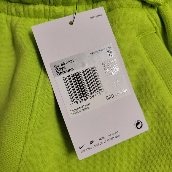 BNWT Nike Boys Nike Sportswear Club Fleece Pant Atomic Green/Chlorophyll XS - Picture 5 of 8